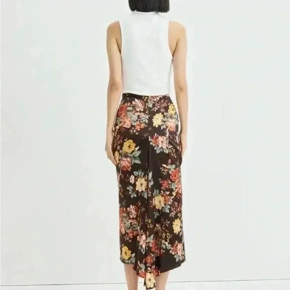 NWOT Veronica Beard Pixie ruched floral print satin midi skirt in Oxblood - Picture 6 of 8